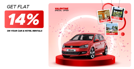 Offer on self drive rental cars and hotels and bike February coupon flat 14 % off